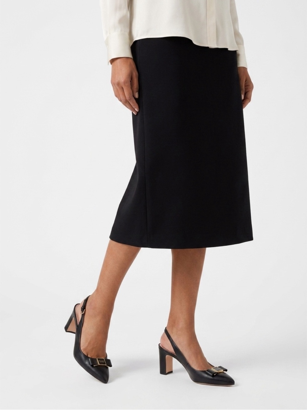 Kate Spade Bowdie Black Leather Slingback Block Heel Pumps with Gold Buckle